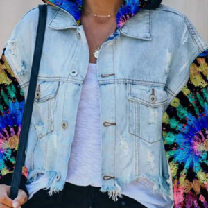 Loose Casual Hoodie Denim Coat, Jackets, color:Multicolor|size:3XL, Noracora