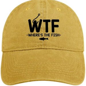 Men's /Women's WTF - Where's The Fish Graphic Printing Regular Fit Adjustable Denim Hat, color:Yellow|size:One-size, Lilicloth.com