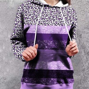 Crew Neck Casual Leopard Hoodie, Sweatshirts & Hoodies, color:Purple|size:XXL, JustFashionNow