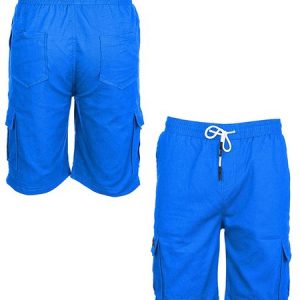 Men‘s Casual Elastic Waist Cargo Shorts Relaxed Fit Outdoor Multi Pocket Work Shorts, color:Lake Blue|size:5XL, Lilicloth.com