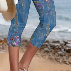 Loose Printing Vacation Leggings, color:Blue|size:XXL, Lilicloth.com