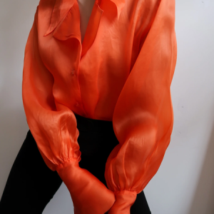 Elegant Loose Plain Long Sleeve Blouse, Blouses and Shirts, color:Orange|size:XXL, Stylewe