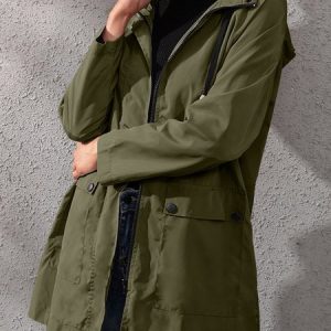 Casual Plain water proof Shawl Collar Regular Fit Trench Coat, Trench coat, color:Army Green|size:XL, Noracora
