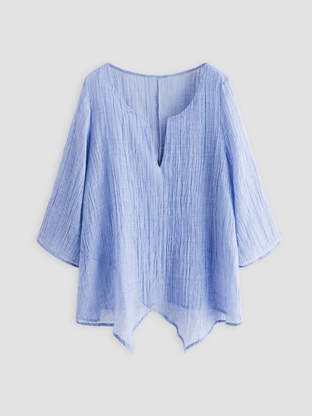 JFN Cotton & Linen Asymmetric Hem Loose Fit Long Sleeve Shirts Tunic Top, JustFashionNow Shirts & Blouses, color:Blue|size:5XL,