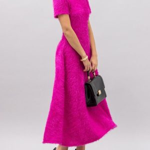 Short sleeve Regular Fit Elegant Sweater Dress, Maxi Dresses, color:Rose Red|size:XXL, Stylewe