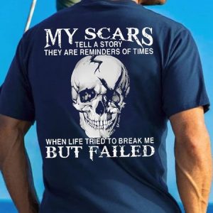 Men's My Scars Tell A Story They Are Reminders Of Times Whenlife Tried To Break Me But Failed Funny Graphics Print Crew Neck Cotton Skull Casual T-Shirt, color:Purplish blue|size:3XL, Lilicloth.com