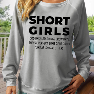 Women's Short Girls Funny Casual Crew Neck Regular Fit Sweatshirt, color:Gray|size:3XL, Lilicloth.com