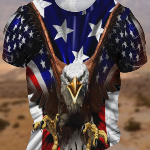 Men's Funny Independence Day American Flag Graphic Printing Loose Eagle Old Glory Crew Neck Casual T-Shirt, T-shirts, Lilicloth.com