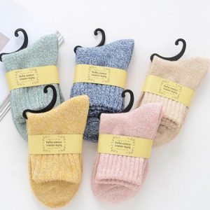 Solid Color Striped Color Contrast Heart Shape Rabbit Cashmere Blend Warm Terry Socks, Socks, color:Color7|size:5 Pairs, JustFashionNow