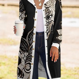 Hoodie Windbreaker Paisley Hoodie Long Sleeve Buttoned Casual Coat, Coats, color:Black-white|size:XXL, Noracora