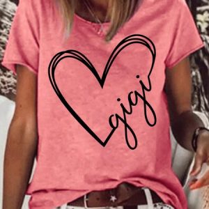 Women's Gigi Heart Crew Neck Casual Letters T-Shirt, color:Red|size:3XL, Lilicloth.com