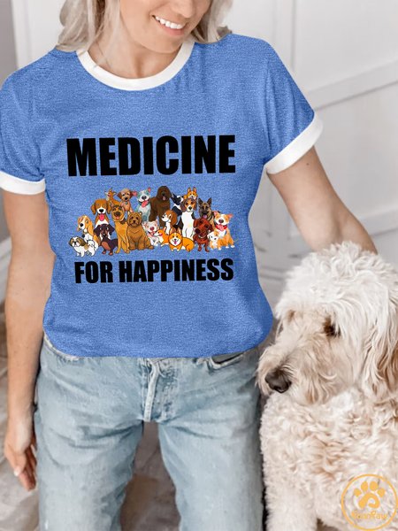 Lilicloth X Funnpaw Women's Dog Lover Medicine For Happiness T-Shirt, color:Blue|size:L, Lilicloth.com
