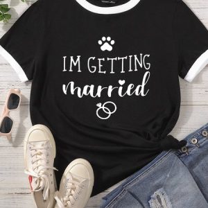 Lilicloth X Funnpaw Women's I'm Getting Married Pet Matching T-Shirt, color:Black|size:L, Lilicloth.com