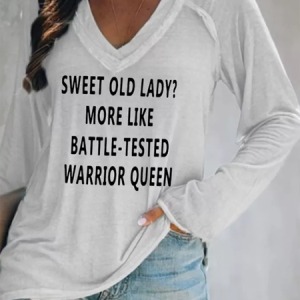 Letter Long Sleeve V-neck Casual T-shirt, Long sleeves, Lilicloth.com