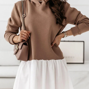 Women Plain Hoodie Long Sleeve Comfy Casual Midi Dress, Midi, color:Deep Khaki|size:3XL, Noracora