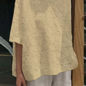 Lace Casual Loose Comfort Top, Blouses, color:Khaki|size:XXL, Noracora