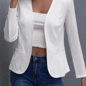 Loose Plain Casual Blazer, Coats, color:White|size:XL, JustFashionNow