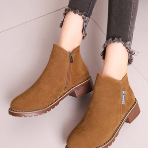 British Style Round Toe Comfortable Zip Low Heel Booties, Boots, color:Brown|size:42, catalog Noracora shop