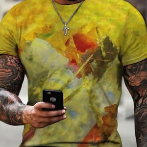 Daily Casual Gradient Round Neck Short Sleeve T-Shirt Street Vacation Men's, T-Shirts, color:Yellow|size:3XL, JustFashionNow