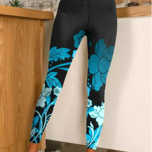 Tight Casual Floral Legging, Leggings, color:Black|size:XXL, JustFashionNow