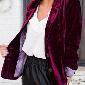 Shawl Collar Long Sleeve Plain Buttons Heavyweight Micro-Elasticity Regular Fit Blazer For Women, Blazers, color:Wine Red|size:XL, Noracora
