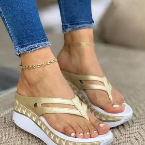 JFN  Casual Platform Flip Flops, Sandals & Slippers, color:Golden|size:US 11, JustFashionNow