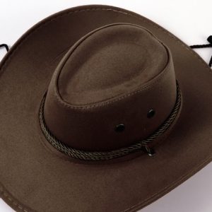Vintage Plain Drawstring Wide Brim Hat Western Ethnic Cowboy Hat, Women Hats, color:Coffee|size:One-size, JustFashionNow