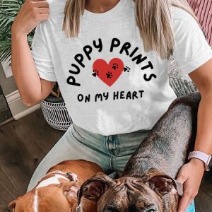 Lilicloth X Funnpaw X Kat8lyst Puppy Prints On My Heart Women's T-Shirt, color:White|size:3XL, Lilicloth.com