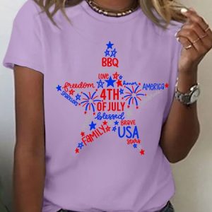 Women's 4th of July  America Casual Cat T-Shirt, color:Purple|size:3XL, Lilicloth.com