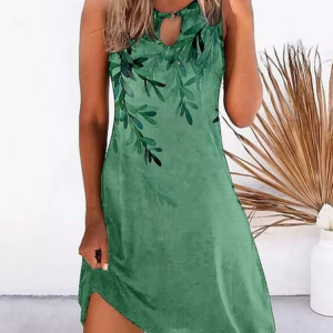 Casual Floral Loose Halter Dress, Floral Dresses, color:Green|size:XXL, JustFashionNow