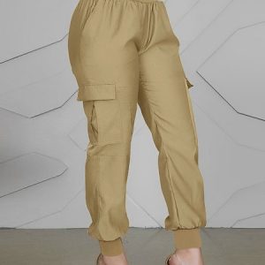 Loose Plain Casual Cargo Pants, Cargo Pants, color:Khaki|size:XXL, Stylewe