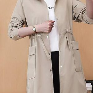 Shirt Collar Long Sleeve Plain Regular Regular Fit Trench Coat For Women, Trench coat, color:Khaki|size:3XL, Noracora