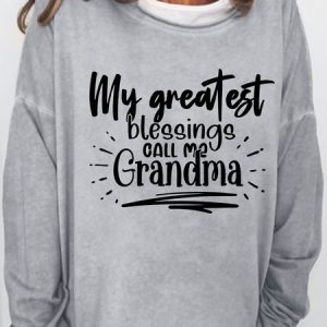 Women's Casual Grandma Letters Crew Neck Sweatshirt, color:Light Gray|size:3XL, Lilicloth.com
