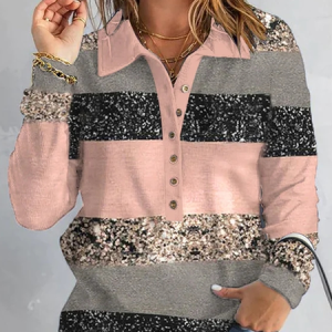 Striped Shawl Collar Casual Blouse, Shirts & Blouses, color:Multicolor|size:XXL, JustFashionNow