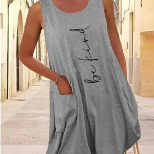 Casual Loose Text Letters Dress With No Belt, Dresses, color:Gray|size:XXL, JustFashionNow