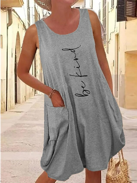 Casual Loose Text Letters Dress With No Belt, Dresses, color:Gray|size:XXL, JustFashionNow