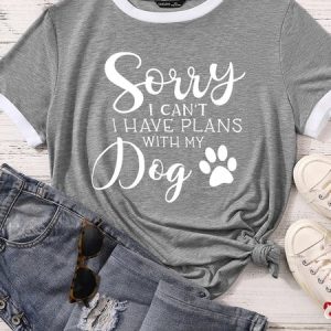 Lilicloth X Funnpaw Women's Sorry I Can't I Have Plan With My Dog Matching T-Shirt, color:Gray|size:XXL, Lilicloth.com
