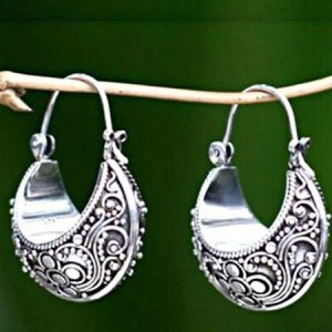 Woman Sliver Vintage Tribal Holiday Earrings, color:Silver, Lilicloth.com