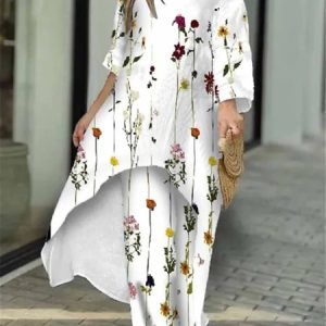 Floral Loose Crew Neck Casual Two-Piece Set, Suit Set, color:Color6|size:3XL, JustFashionNow