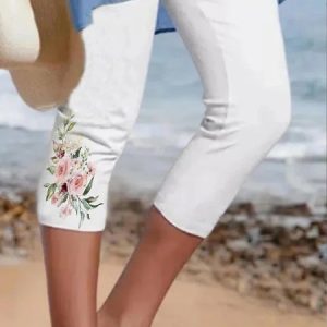 Boho Floral Regular Fit Leggings, Leggings, color:White|size:XXL, JustFashionNow