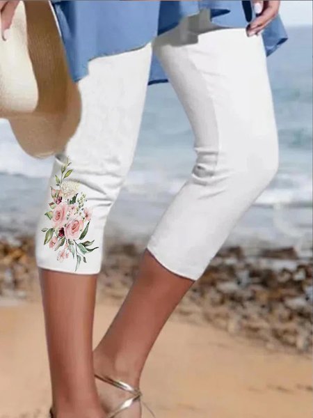 Boho Floral Regular Fit Leggings, Leggings, color:White|size:XXL, JustFashionNow