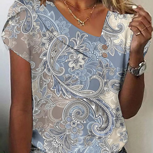 Ethnic Casual Asymmetrical Buckle T-Shirt, T-Shirts, color:Blue|size:XXL, JustFashionNow
