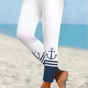 Casual Anchor Sea Tight Leggings, Leggings, color:White|size:XXL, JustFashionNow