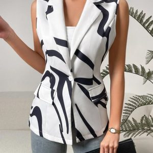 Daily Regular Fit Striped Elegant Blazer, Blazers, color:White|size:XXL, Stylewe