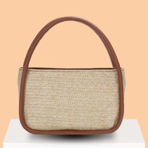 Holiday Straw Leather Stitching Handbag Urban Casual Women's Bag, Women's Bags, color:Brown|size:One-size, JustFashionNow