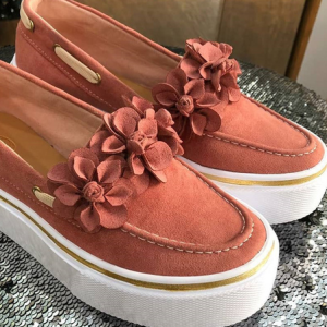 Women's Applique Floral PU Loafers Comfortable & Lightweight Ladies Shoes, color:Pink|size:43, Lilicloth.com