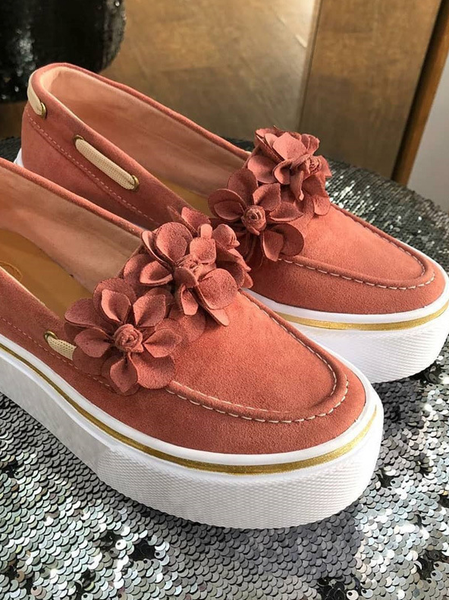 Women's Applique Floral PU Loafers Comfortable & Lightweight Ladies Shoes, color:Pink|size:43, Lilicloth.com