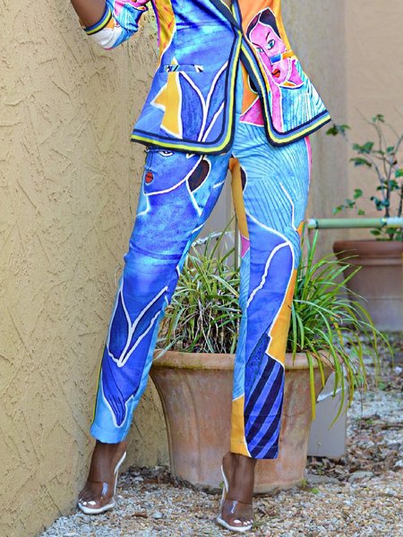 Urban Regular Fit Abstract Fashion Pants, Pants, color:Blue|size:XXL, Stylewe