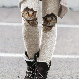 Cat Elastic Waist Printed Casual Pants Leggings, leggings, Roselinlin - Online Catalog