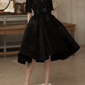 Cross Neck Elegant Regular Fit Midi Dress, Midi Dresses, color:Black|size:XXL, Stylewe